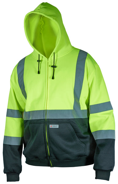 MCR Safety Sweatshirt,Shaded,Class3,Lime,Zipper X3-eSafety Supplies, Inc