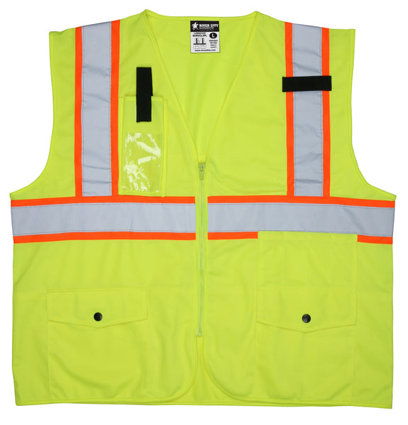 MCR Safety Class2,Survey Pocket, Lime,Silv/Orange L-eSafety Supplies, Inc