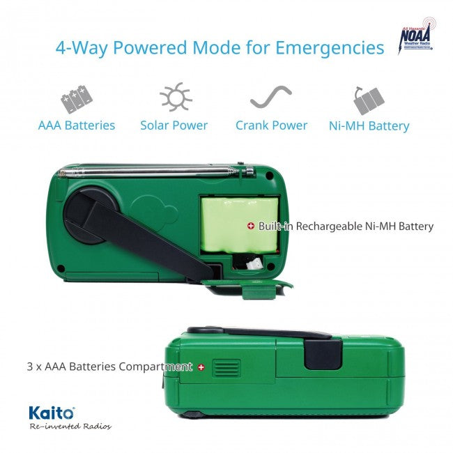 Kaito Voyager V2 Portable Solar / Hand Crank AM/FM, Shortwave & NOAA Weather Emergency Radio with USB Cell Phone Charger & LED Flashlight (Green)-eSafety Supplies, Inc