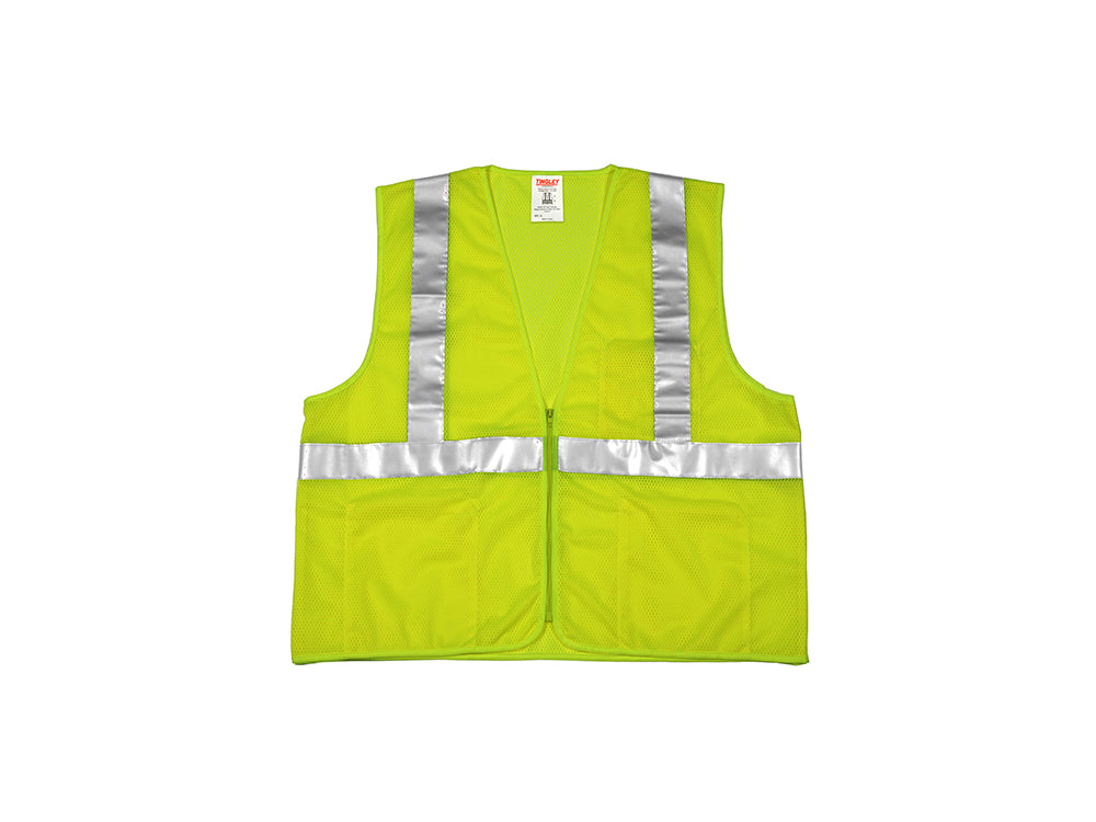Type R Class 2 Vest - Fluorescent Yellow-Green - Polyester Mesh - Zipper Closure - 4 Interior Pockets - Silver Reflective Tape-eSafety Supplies, Inc
