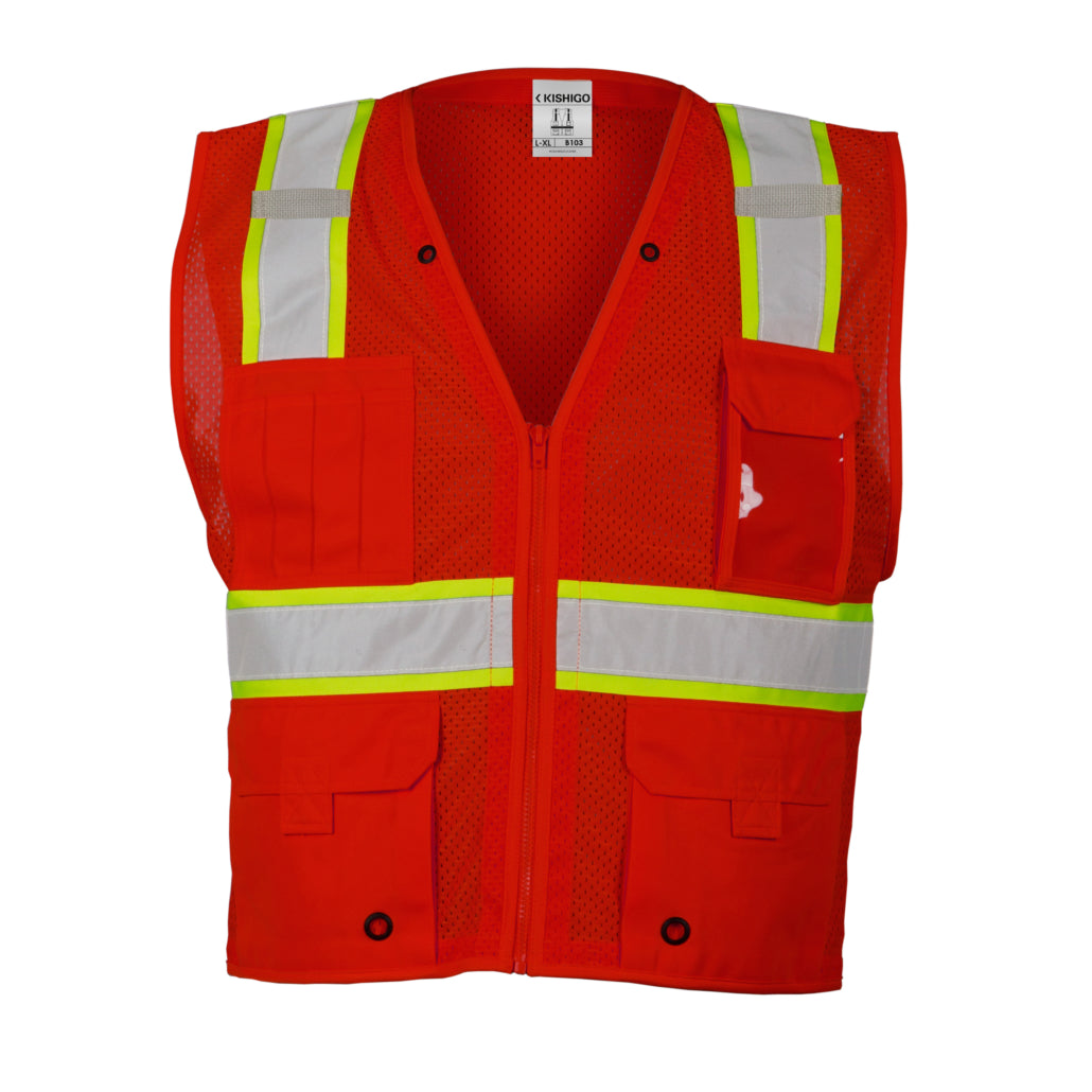 Enhanced Visibility Non-ansi Compliant Ev Series Multi Pocket Red/lime Vest-eSafety Supplies, Inc