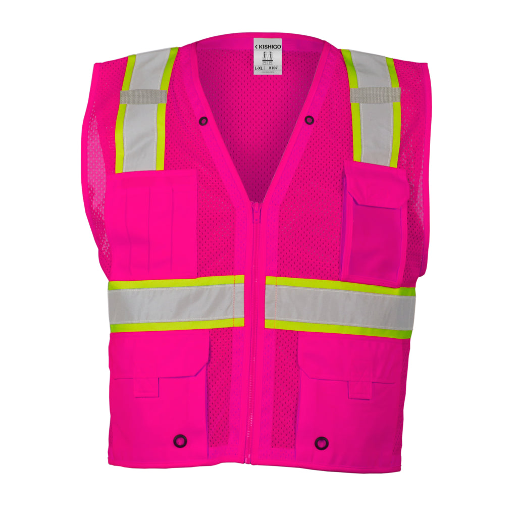 Enhanced Visibility Non-ansi Compliant Ev Series Multi Pocket Pink/lime Vest-eSafety Supplies, Inc