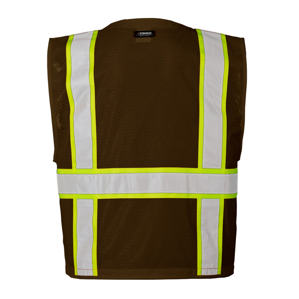 Enhanced Visibility Non-ansi Compliant Ev Series Multi Pocket Brown/lime Vest-eSafety Supplies, Inc