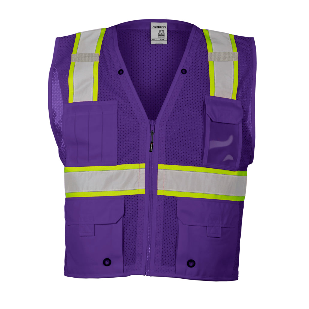 Enhanced Visibility Non-ansi Compliant Ev Series Multi Pocket Purple/lime Vest-eSafety Supplies, Inc