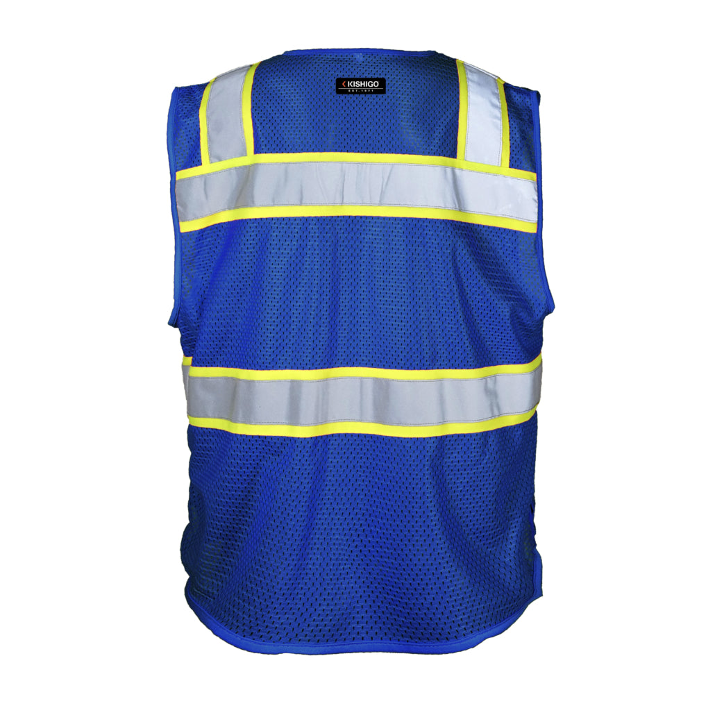 Enhanced Visibility Ev Series 3 Pocket Royal Blue/ Lime Mesh Vest-eSafety Supplies, Inc