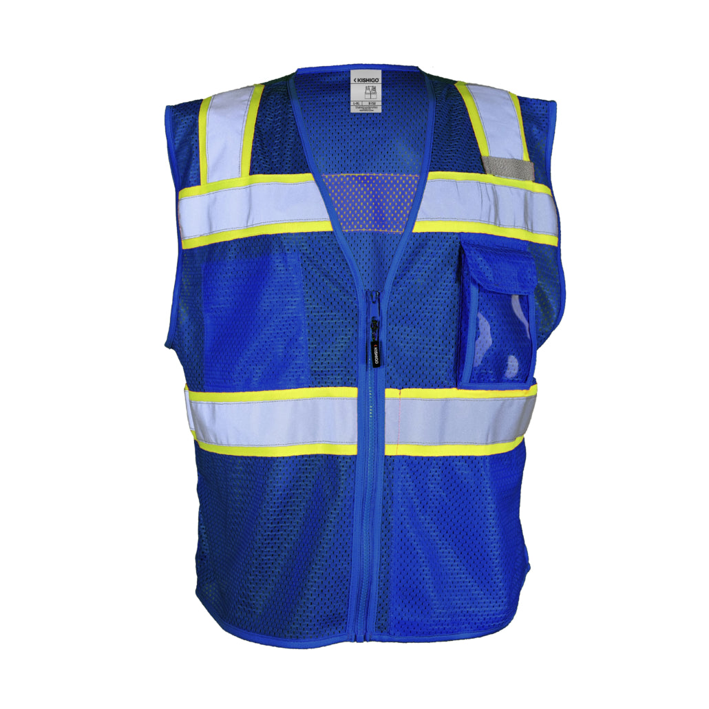 Enhanced Visibility Ev Series 3 Pocket Royal Blue/ Lime Mesh Vest-eSafety Supplies, Inc