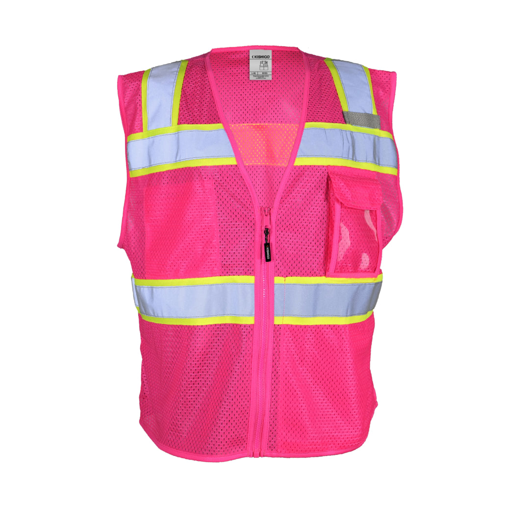 Enhanced Visibility Ev Series 3 Pocket Pink/ Lime Mesh Vest-eSafety Supplies, Inc