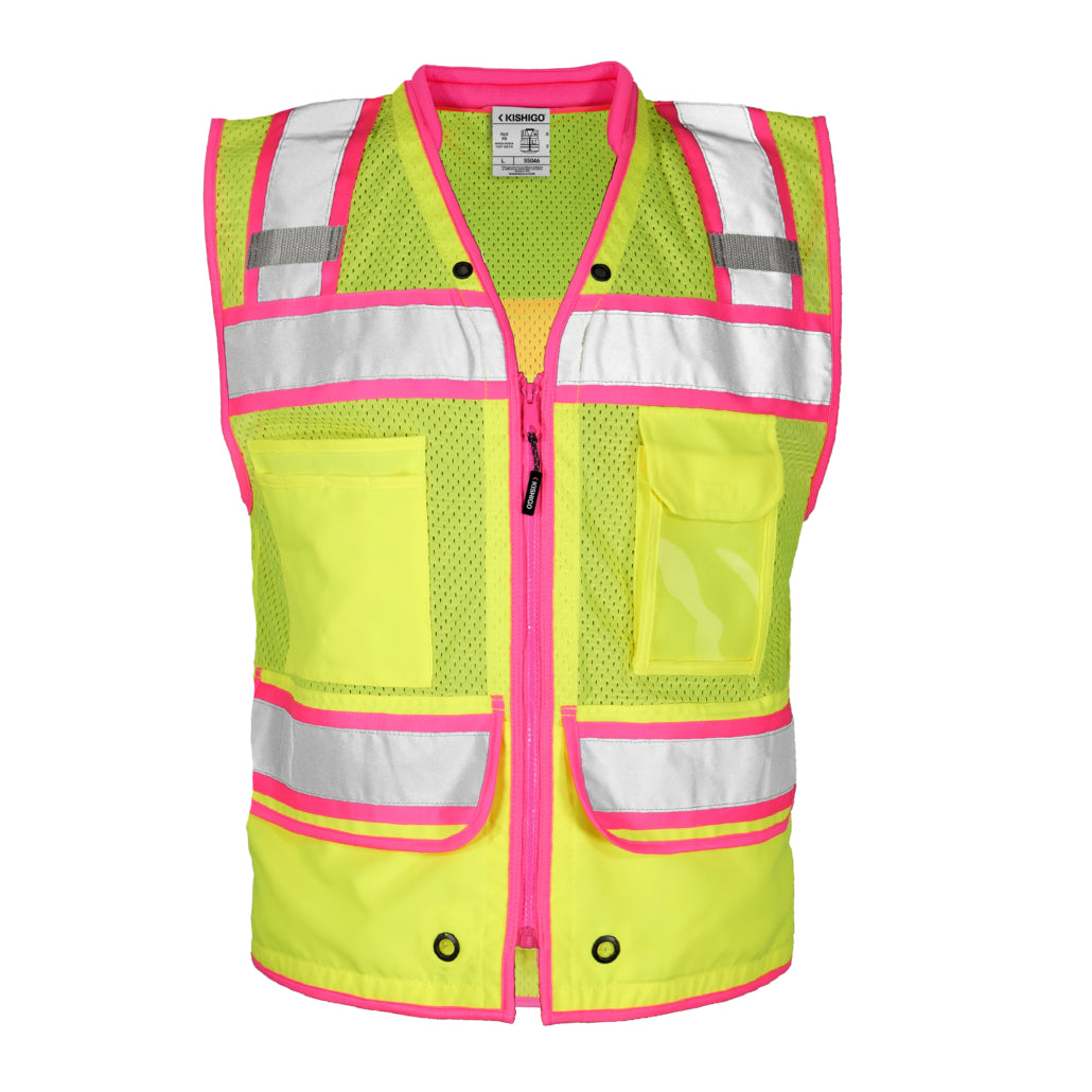 Kishigo Contrast High Performance Surveyors Lime/ Pink Vest-eSafety Supplies, Inc