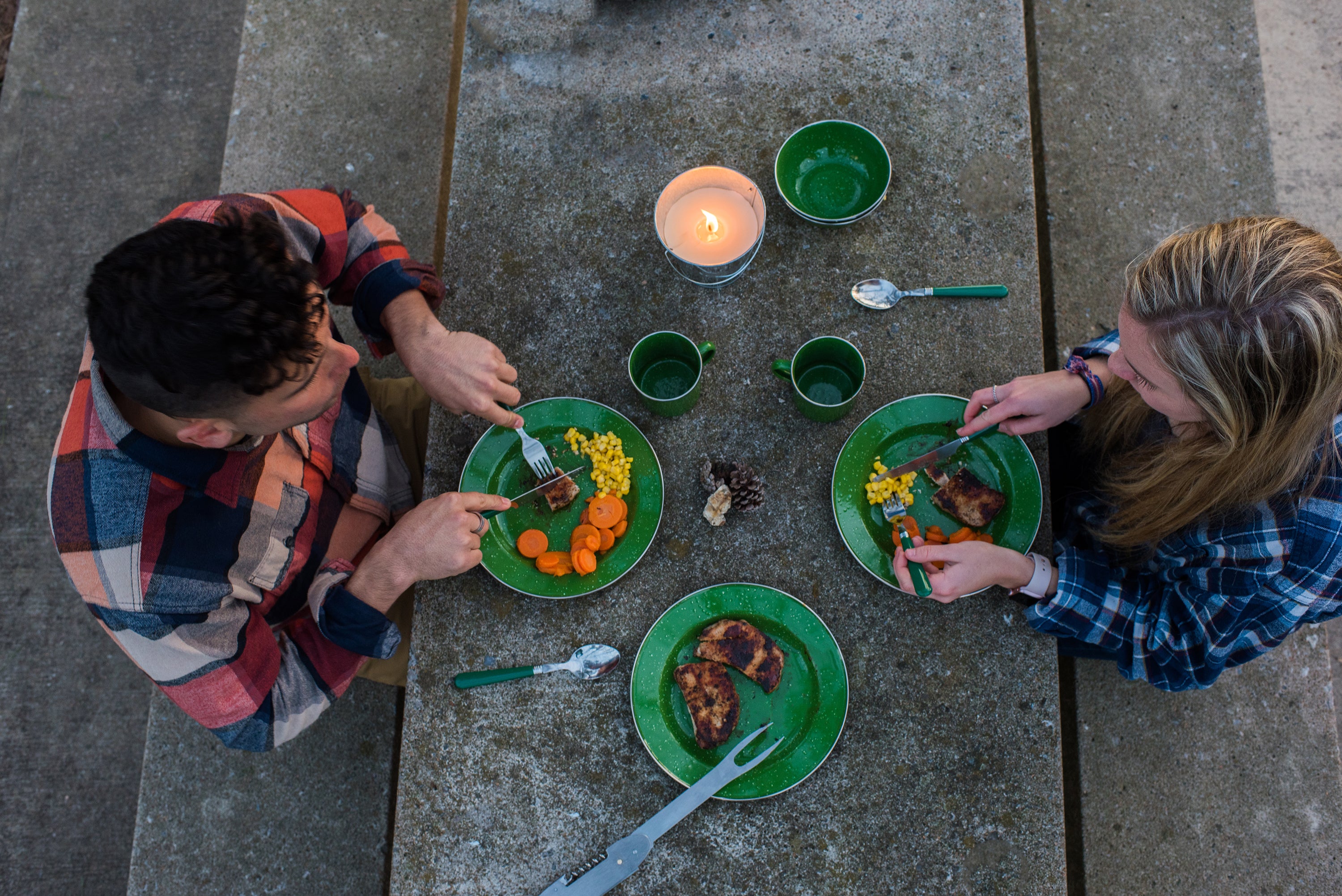 Enamel Camping Tableware Set - 24 Pieces - Green-eSafety Supplies, Inc