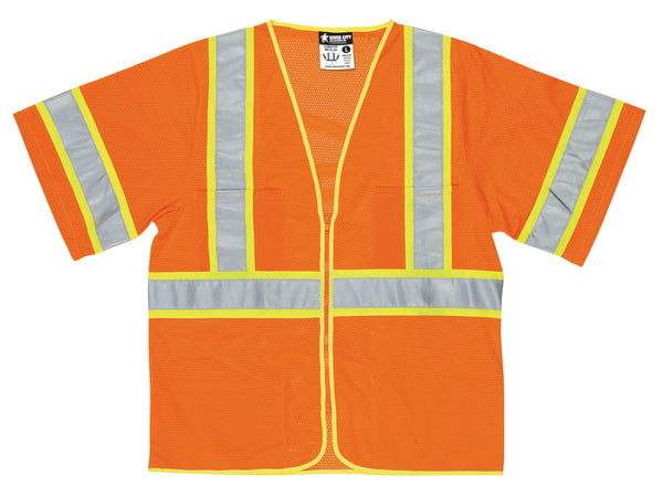 MCR Safety CL3,Mesh,FL Orange,w Yellow/Slvr Stripes-eSafety Supplies, Inc